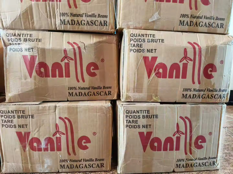 Boxes of vanilla beans from Madagascar