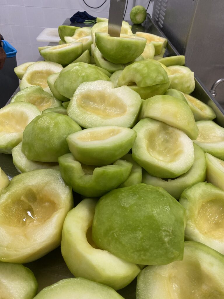 Melons peeled and seeded in the workshop